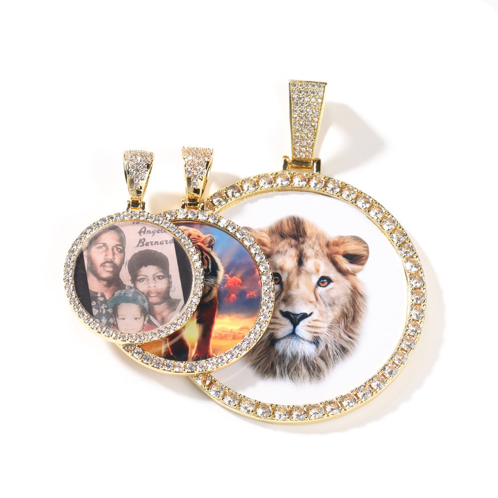 Gold Picture Pendant - Iced Out Round Medallion