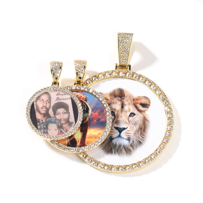 Gold Picture Pendant - Iced Out Round Medallion