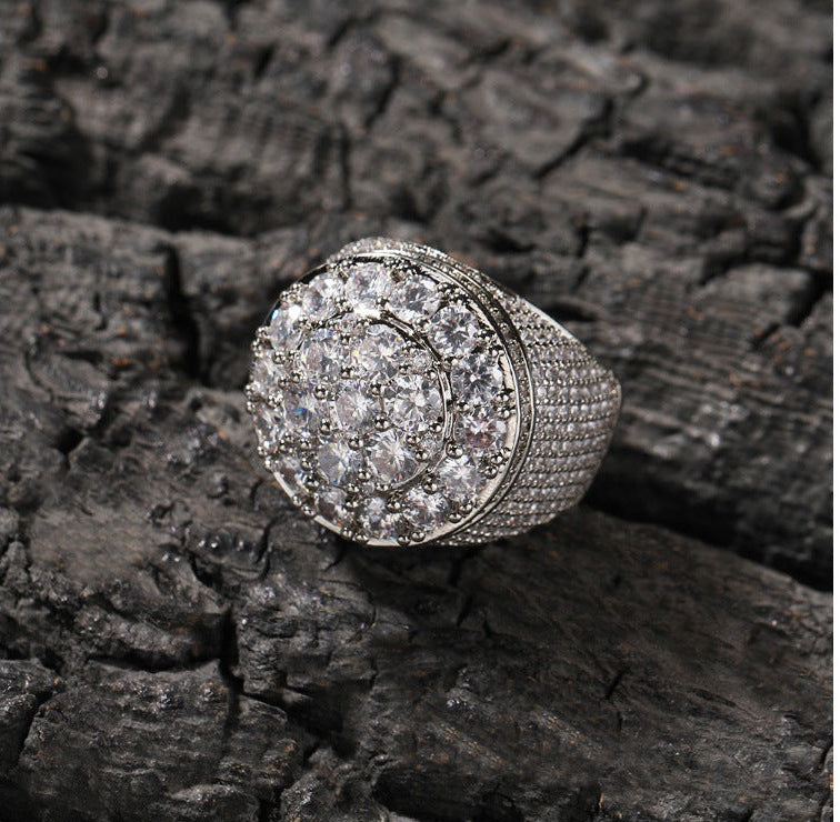 White Gold Signet Ring - Raised Round Stone Crown