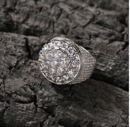 White Gold Signet Ring - Raised Round Stone Crown