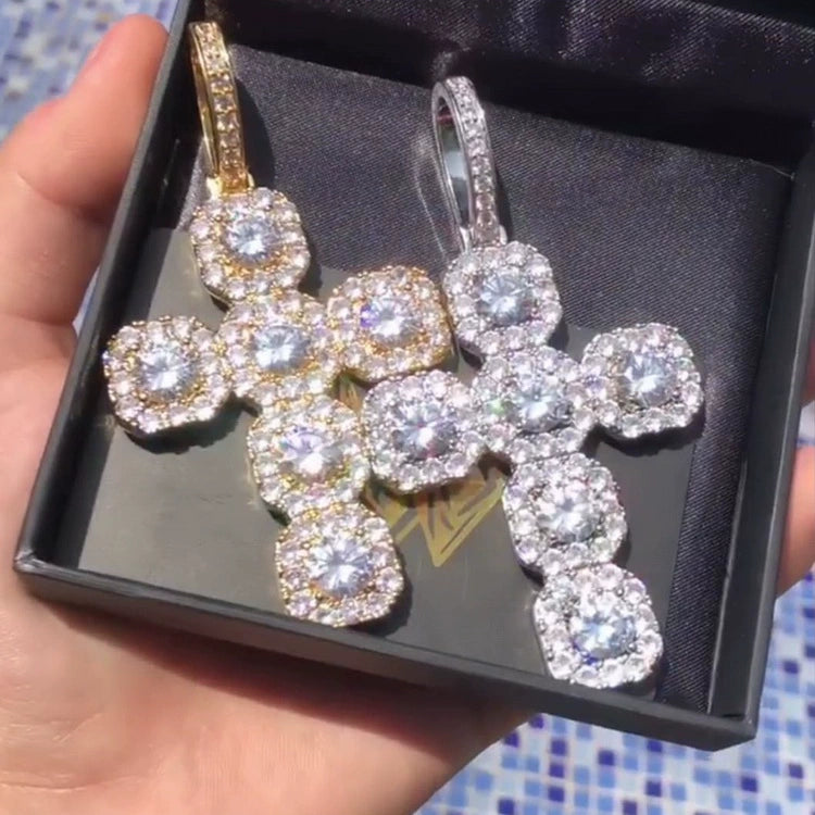 Large Diamond Cross Pendant - Ice Grind
