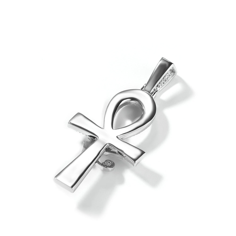 Gold Cross Pendant - Iced Eye of Horus Ankh