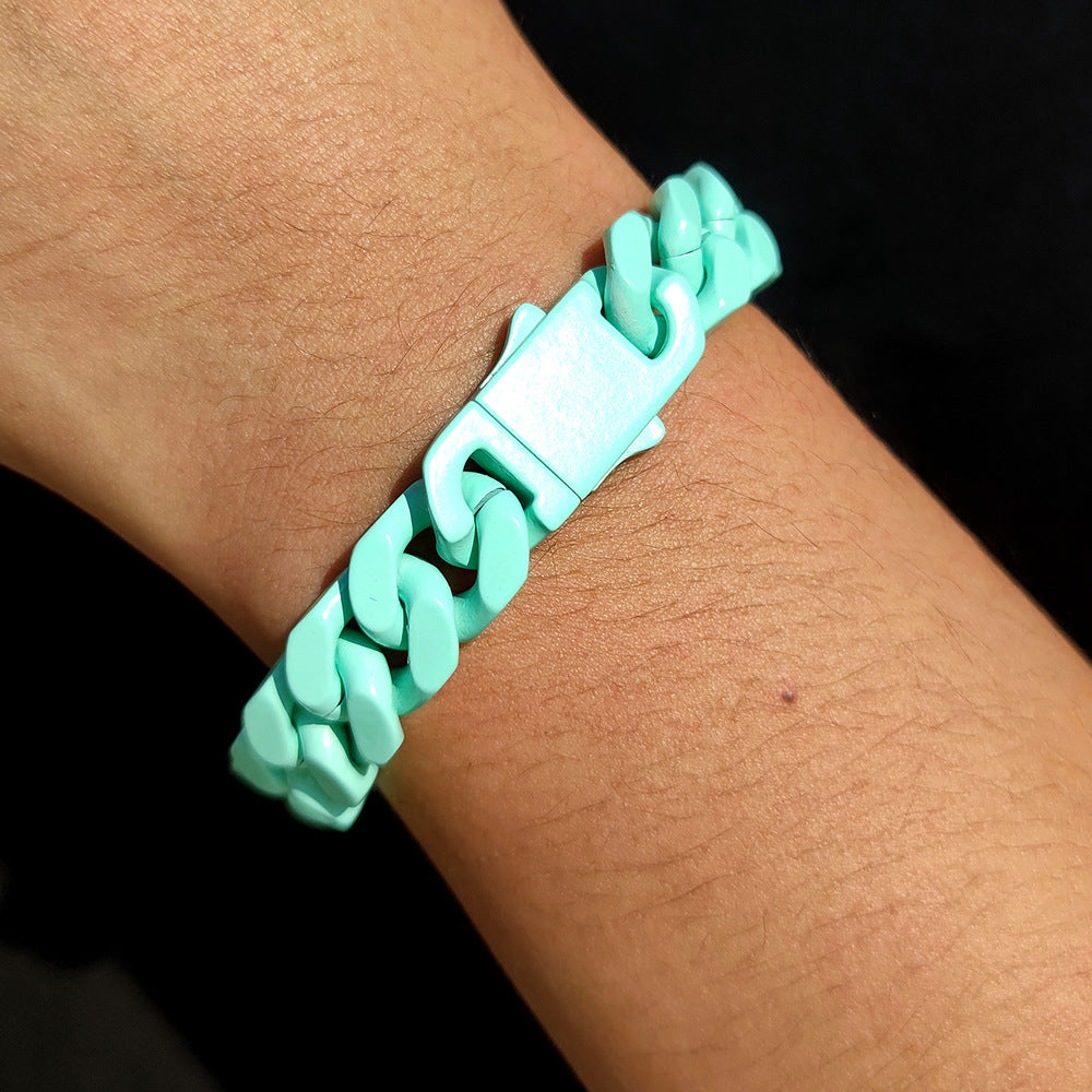 13MM Cuban Link Bracelet - High-Gloss Color Links