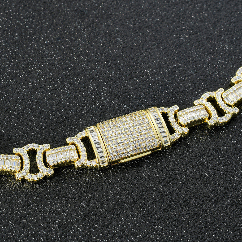 12MM Gold Link Bracelet - Mirrored C Baguette Links