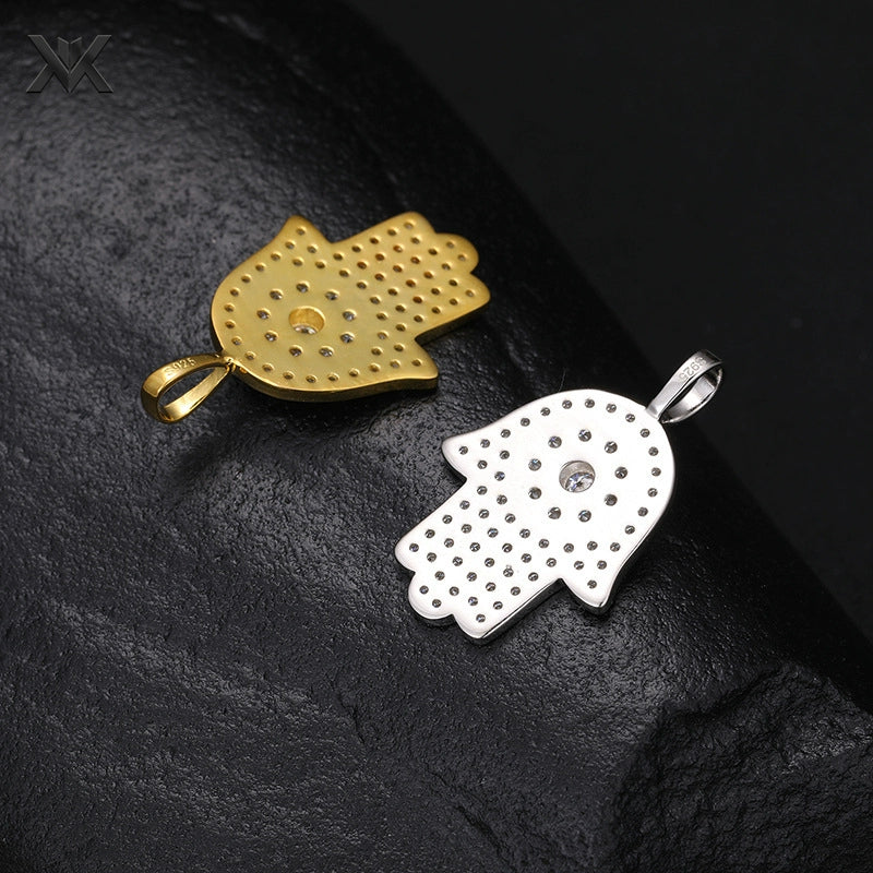 S925 Moissanite Hand of Fatima Pendant - Ice Grind