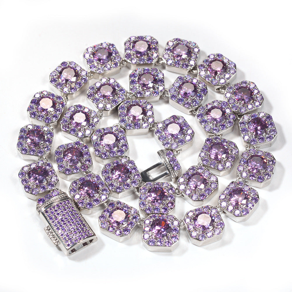 12MM Pink Tennis Chain - Men’s Iced Pink Diamond Chain