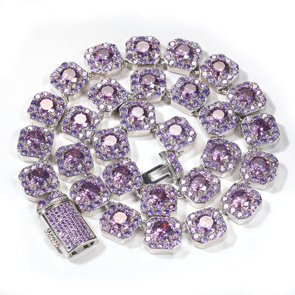 12MM Pink Tennis Chain - Men’s Iced Pink Diamond Chain