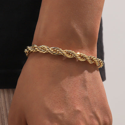 7MM Gold Rope Bracelet - Classic Rope Twist