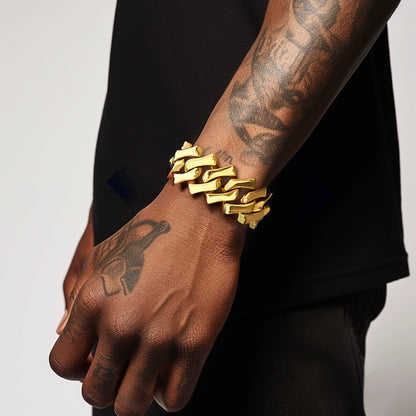 32MM Iced Out Mega Cuban Bracelet – 18K Gold Finish - Ice Grind