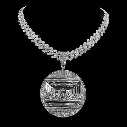 White Gold Jesus Pendant - Iced Last Supper Scene