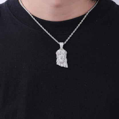 White Gold Jesus Pendant - Mini Crowned Jesus Head