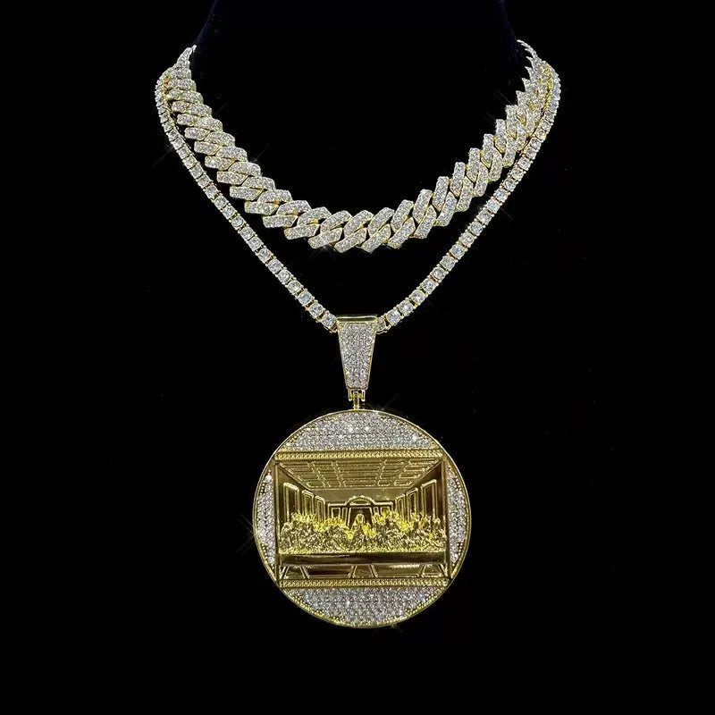 Gold Jesus Pendant - Iced Last Supper Scene