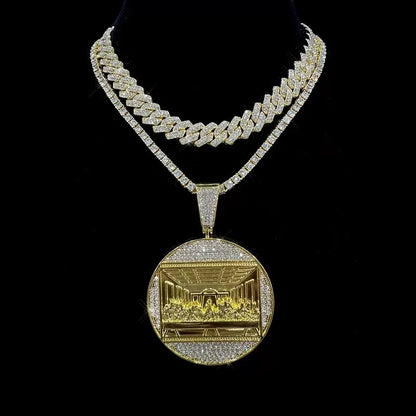Gold Jesus Pendant - Iced Last Supper Scene