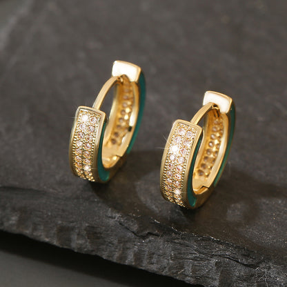 Gold Hoop Earrings - Luminous Aqua Enamel