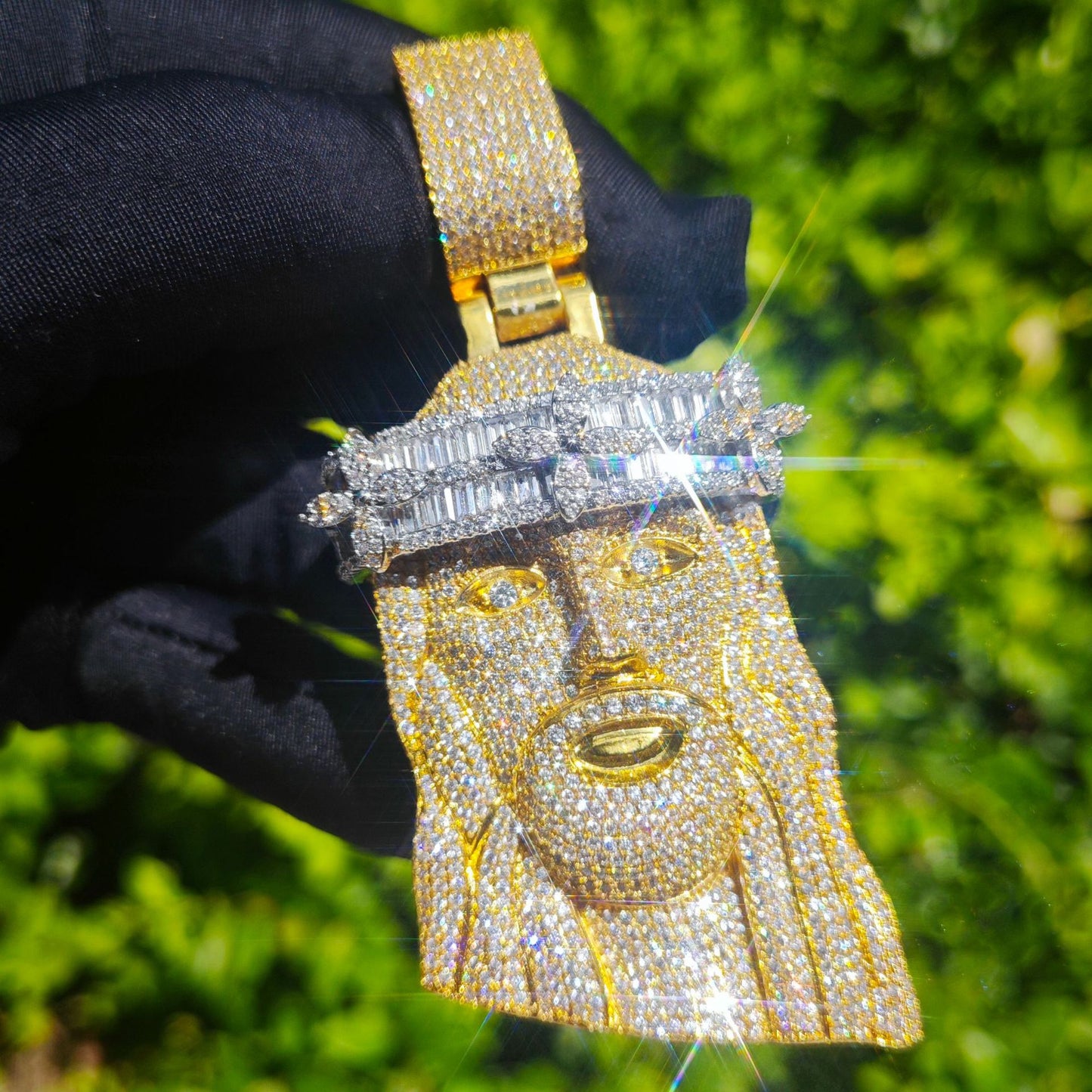 Gold Jesus Pendant - Iced Crown Face Pendant