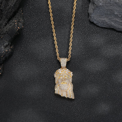Gold Jesus Pendant - Mini Crowned Jesus Head