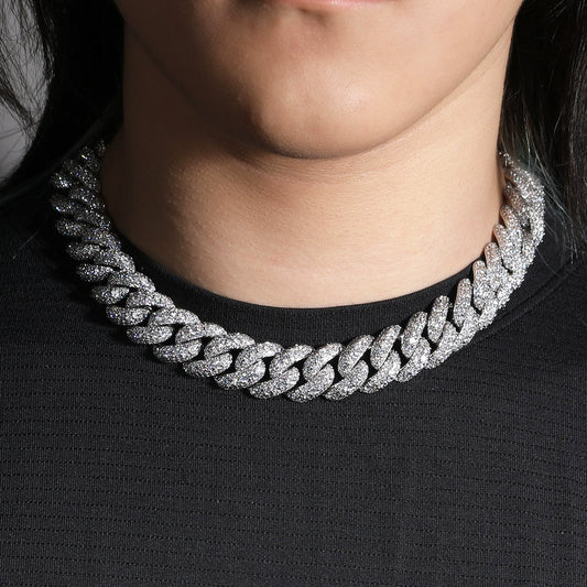 18MM White Gold Cuban Link Chain - Fully Iced