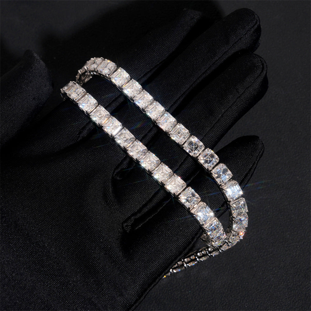 5MM Moissanite Tennis Chain - 0.8CT Asscher VVS Silver