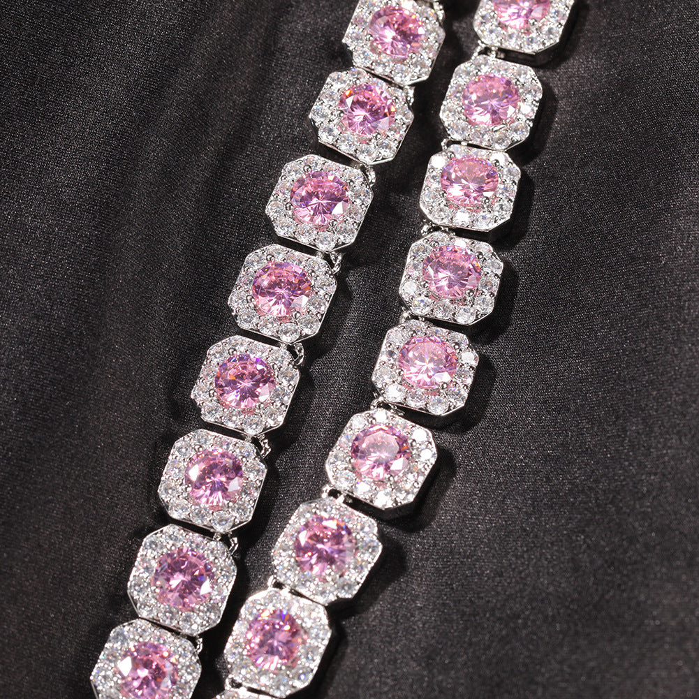 12MM Pink Tennis Chain - Men’s Iced Pink Diamond Chain