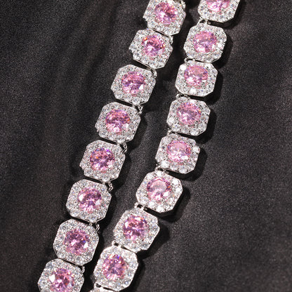 12MM Pink Tennis Chain - Men’s Iced Pink Diamond Chain