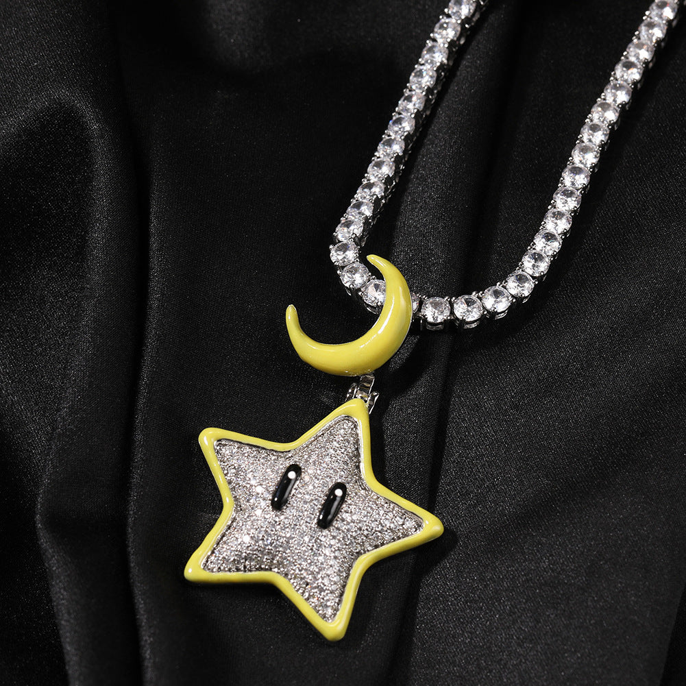 White Gold Star Pendant - Night Glow Moon Charm