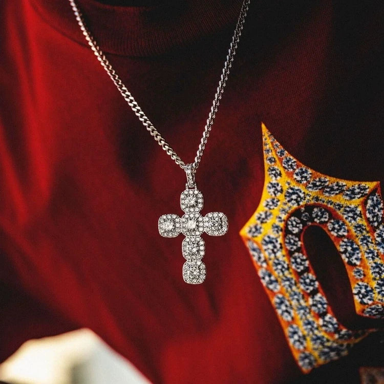Large Diamond Cross Pendant - Ice Grind