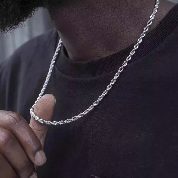 3MM White Gold Rope Chain - Clean Silver Twist
