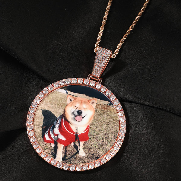 Rose Gold Picture Pendant - Iced Out Round Medallion