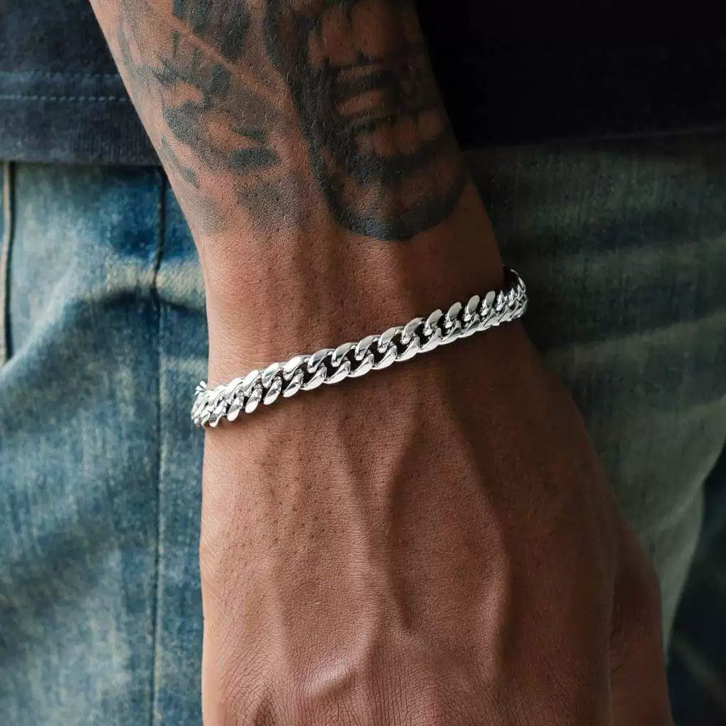 8MM White Gold Cuban Link Bracelet - Sleek Polished Links