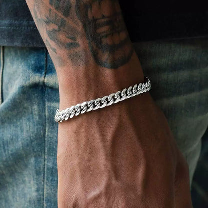 8MM White Gold Cuban Link Bracelet - Sleek Polished Links