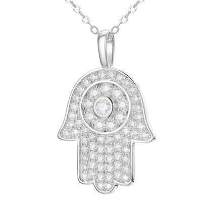 Moissanite Hamsa Pendant - White Gold S925 Circular Halo