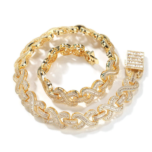 16MM Gold Infinity Link Chain - Iced Out Figure-8 Links