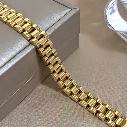 10MM Gold Watch Link Bracelet - Polished 3-Row Links