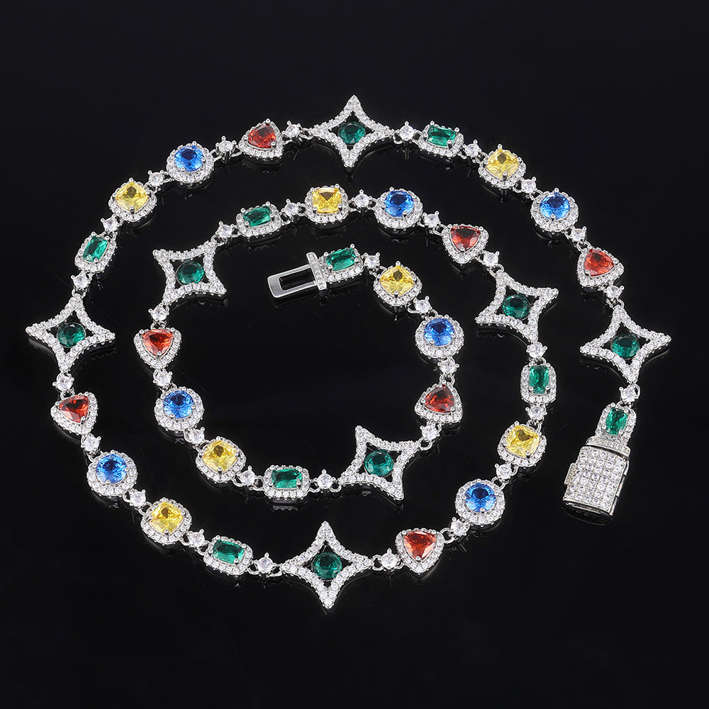 10MM White Gold Cross Link Chain - Iced Silver Gemstone Design