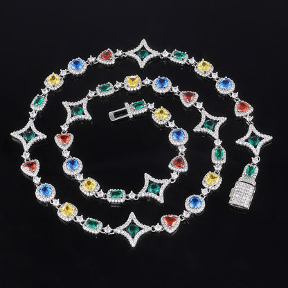 10MM White Gold Cross Link Chain - Iced Silver Gemstone Design