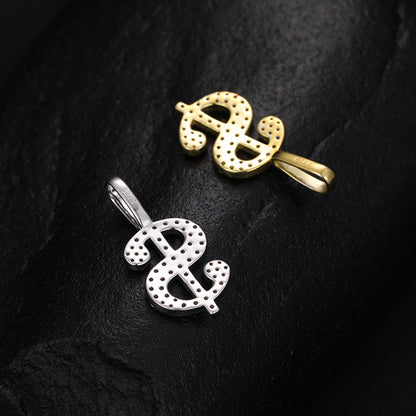 White Gold Moissanite Pendant - S925 Iced Dollar Sign