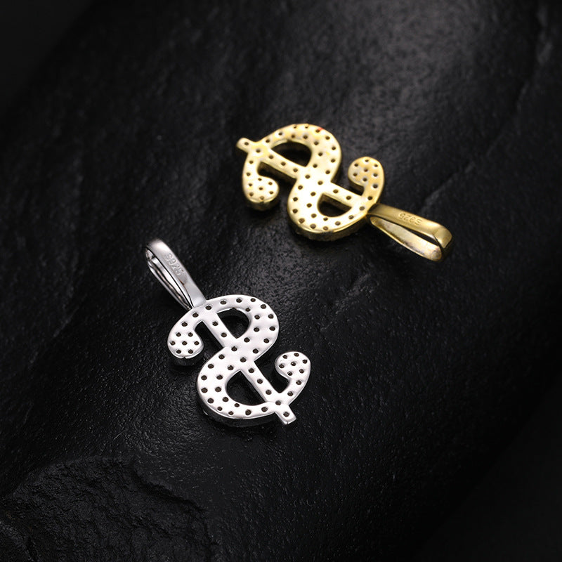 Gold Moissanite Pendant - S925 Iced Dollar Sign
