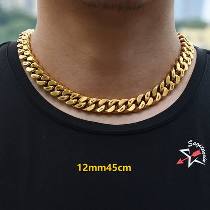 12MM Gold Miami Cuban Link Chain - Holy & Cross Engraved Links