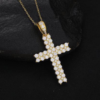 Moissanite Cross Pendant - Gold S925 VVS Round Stone