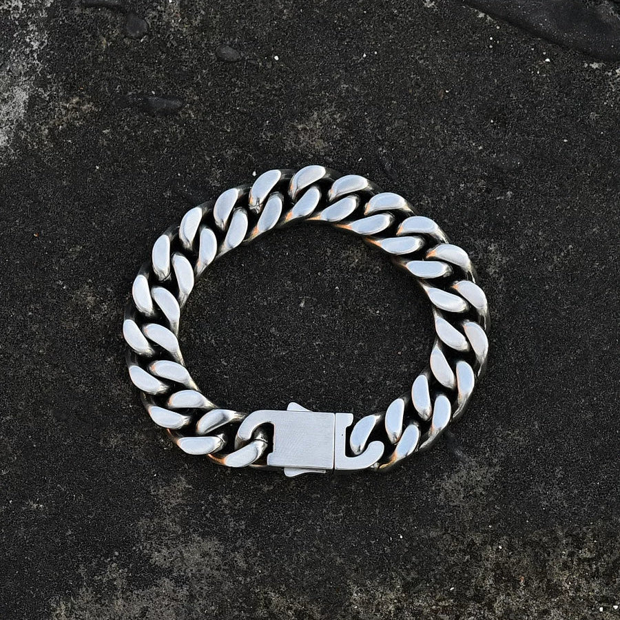 10MM White Gold Cuban Link Bracelet - Smooth Matte Links