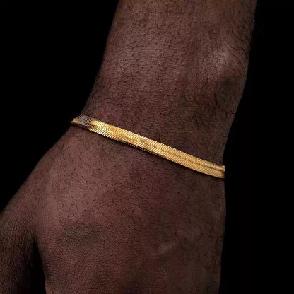 6MM Gold Herringbone Bracelet - Flat Chevron Links