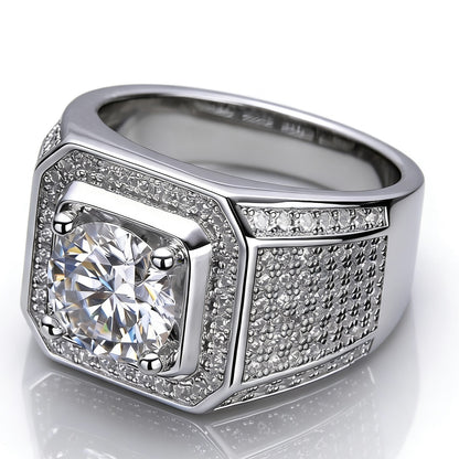 White Gold Signet Ring - Octagon Halo Iced Panels