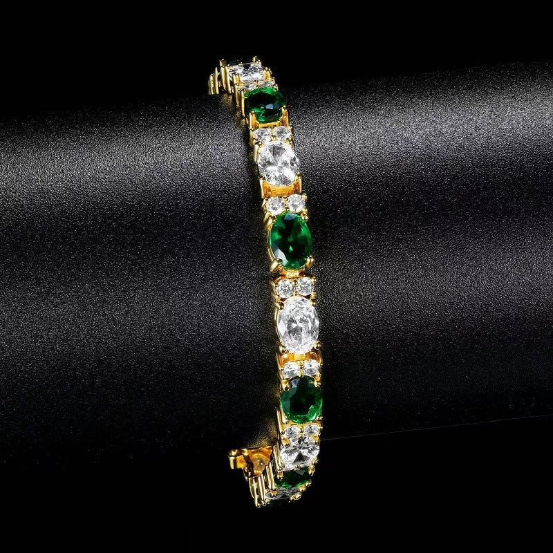 5MM Gold Tennis Bracelet - Emerald & Clear Oval Stones