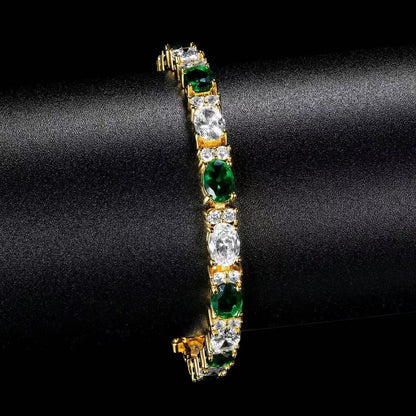 5MM Gold Tennis Bracelet - Emerald & Clear Oval Stones