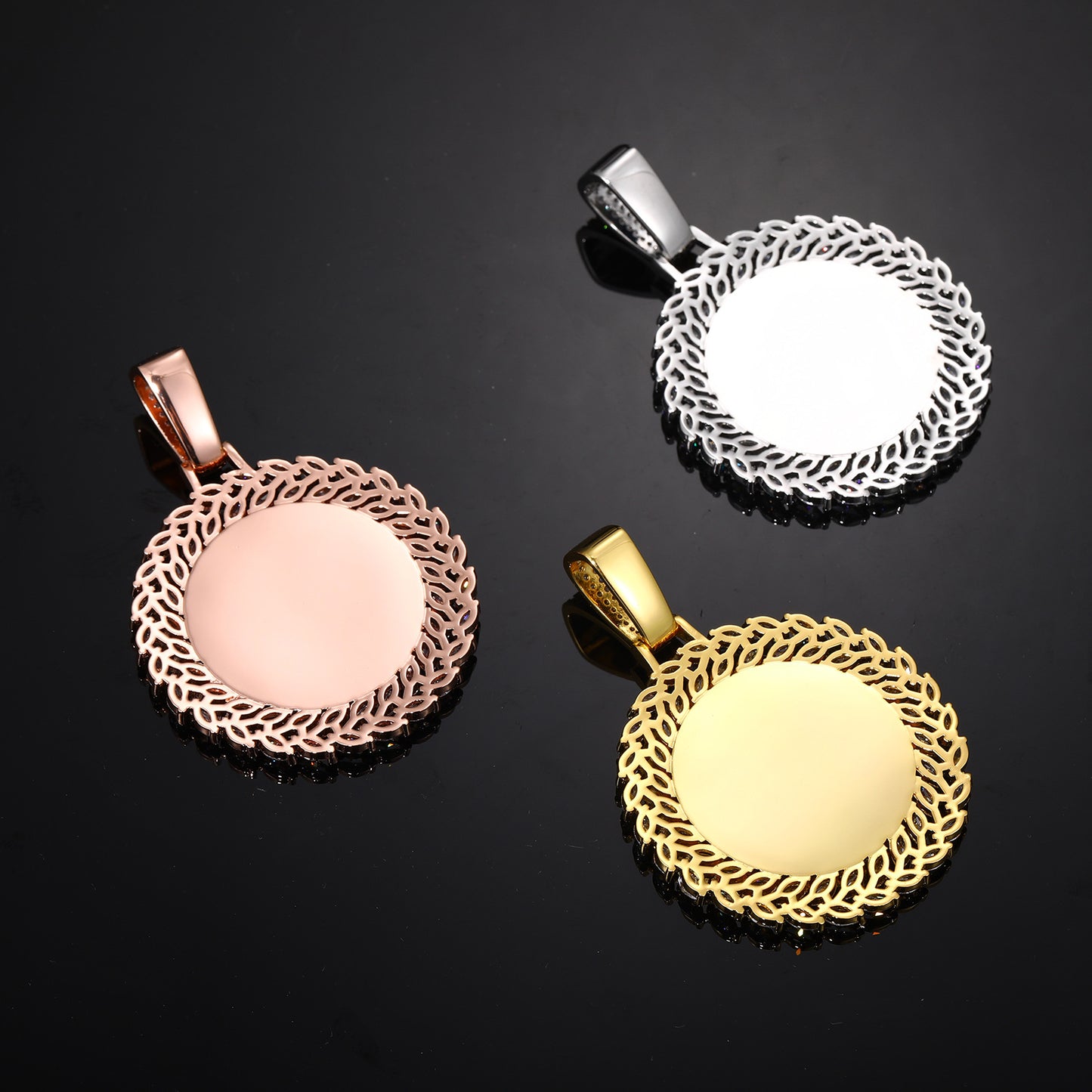 Rose Gold Picture Pendant - Iced Wheat Wreath