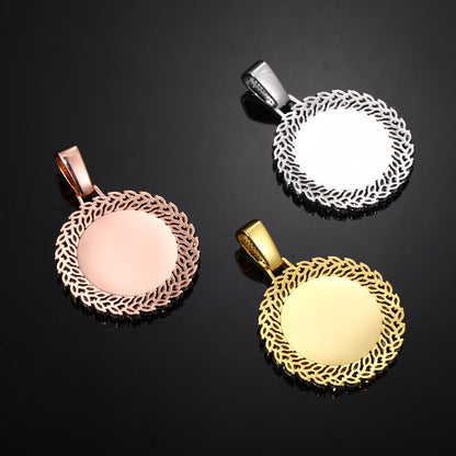 Rose Gold Picture Pendant - Iced Wheat Wreath