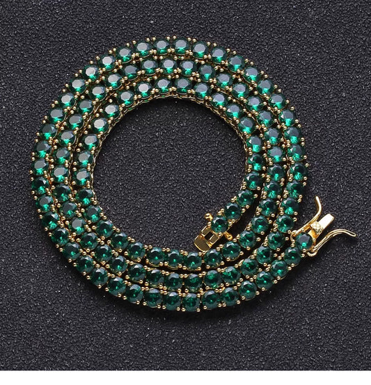 4MM Gold Tennis Chain - Green Emerald Stones