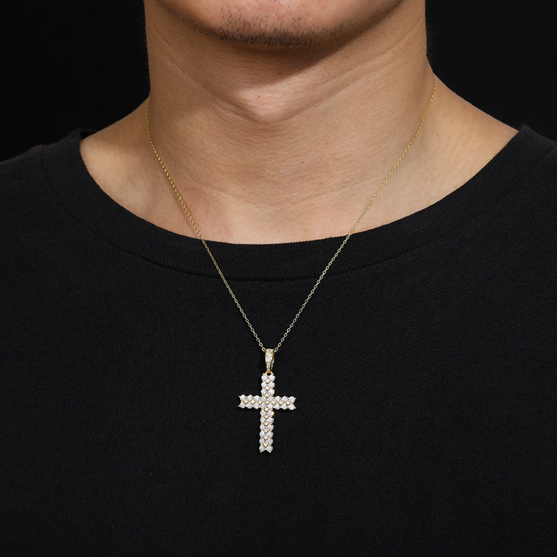 Moissanite Cross Pendant - Gold S925 VVS Round Stone