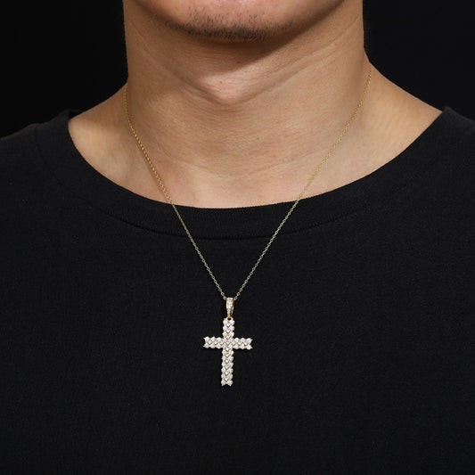 Moissanite Cross Pendant - Gold S925 VVS Round Stone