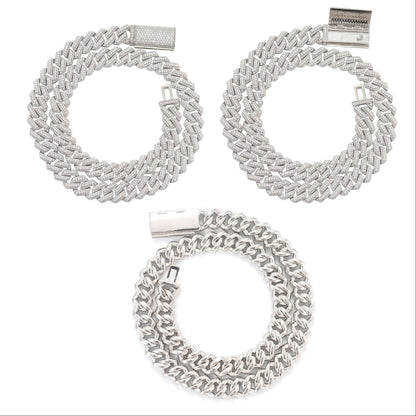 12MM Moissanite Cuban Link Chain - 3 Row Iced S925 Silver